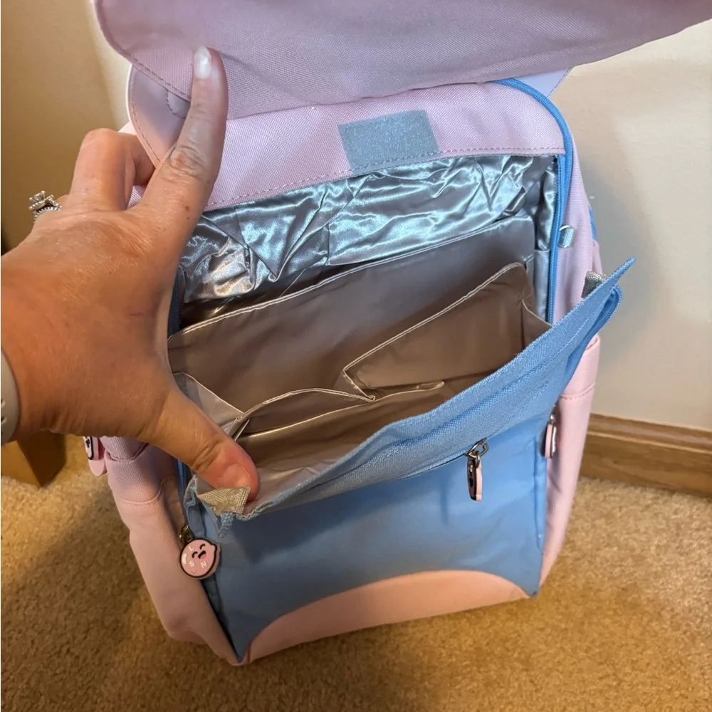 Lisinuo Cat Pink Blue Kitty Bow Backpack Bookbag Travel Carry On Bag